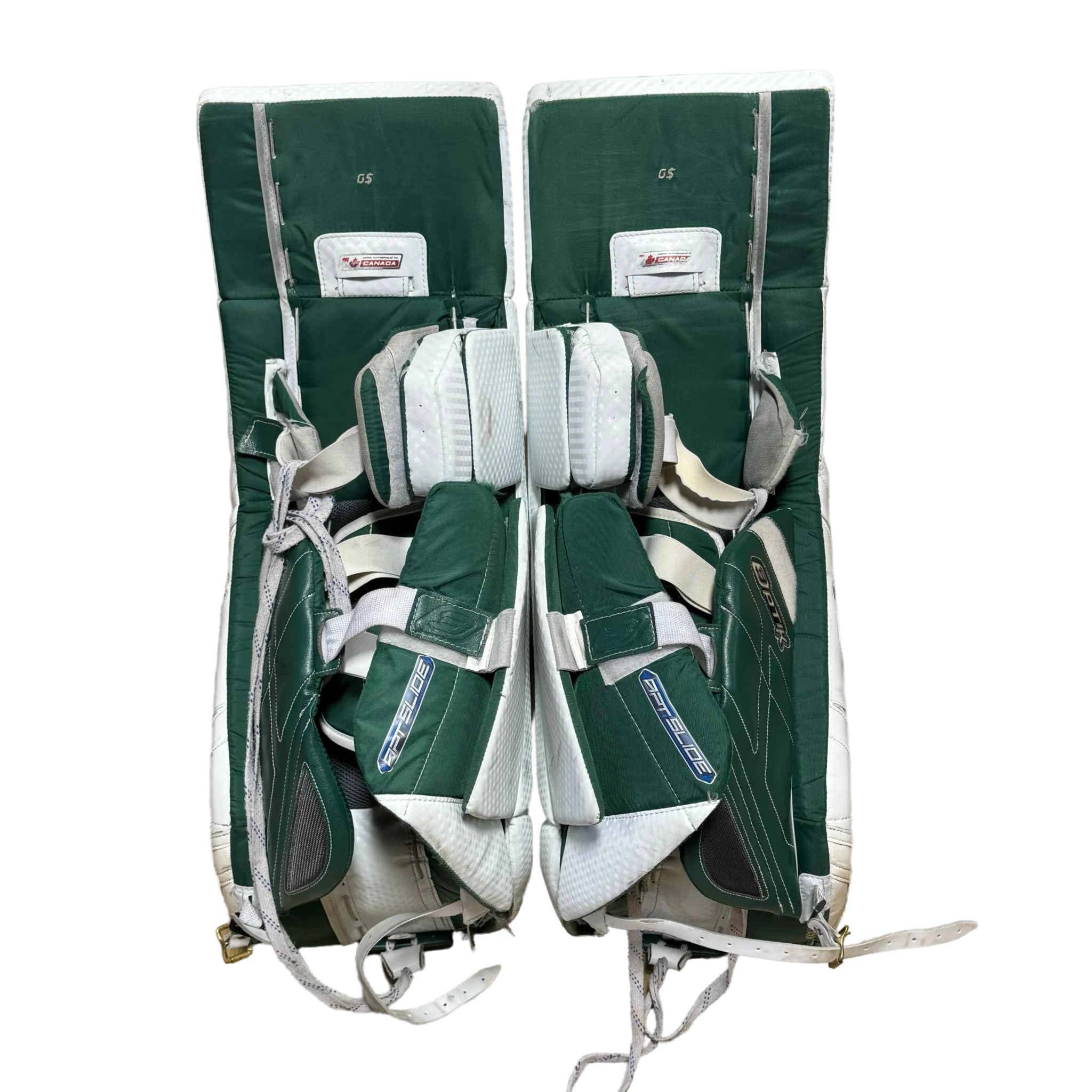 Brian's Optik 3 - Used Pro Stock Goalie Pads (White/Green)